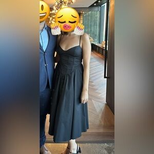 Black Drop Waist Midi Dress with Corset